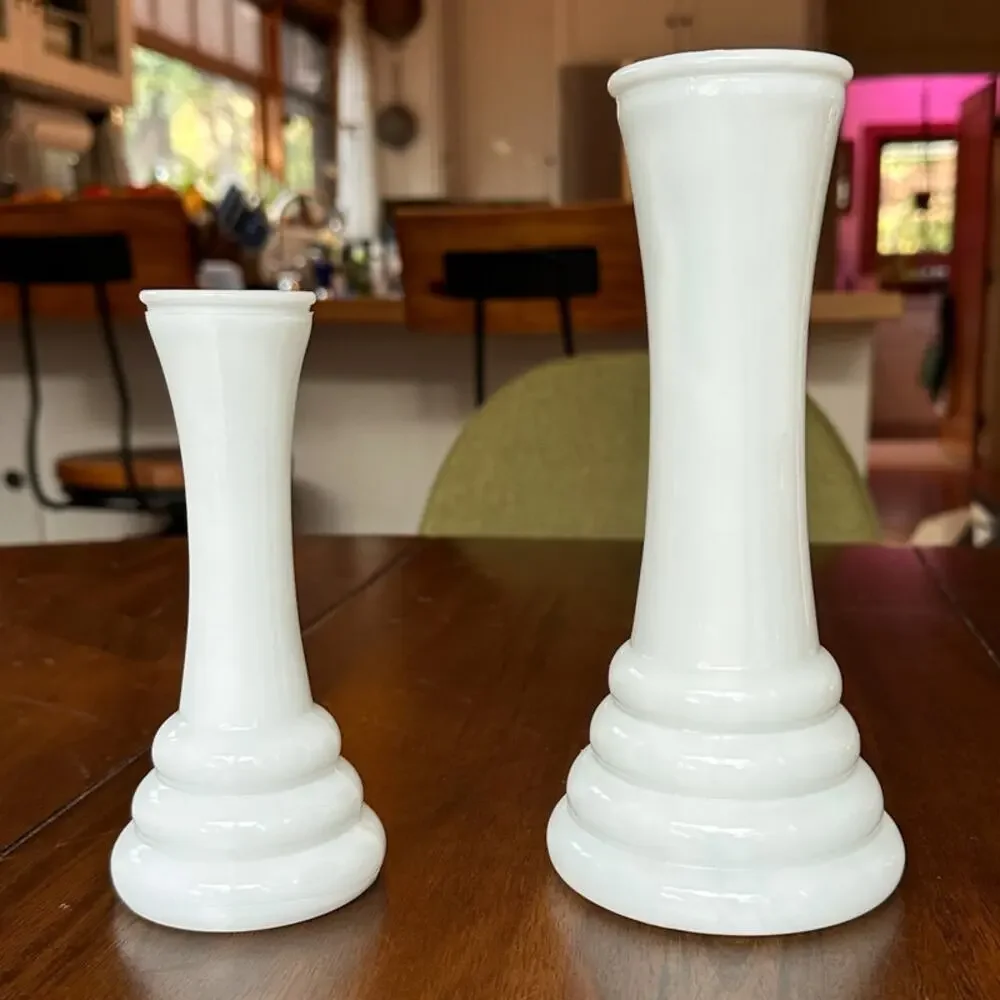 Two Milk Glass Bud Vases | Randall Art Deco Beehive Vintage Wedding Xmas Decor